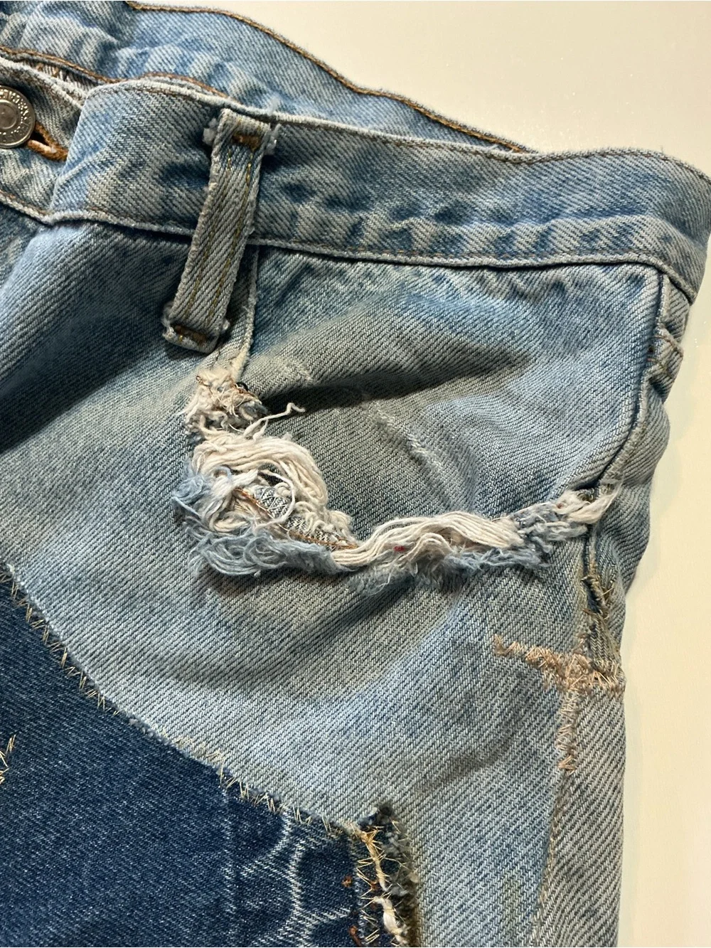 Vintage Levi’s Hands Reworked Upcycled 1 Of 1 Distressed Button Fly Denim Jeans